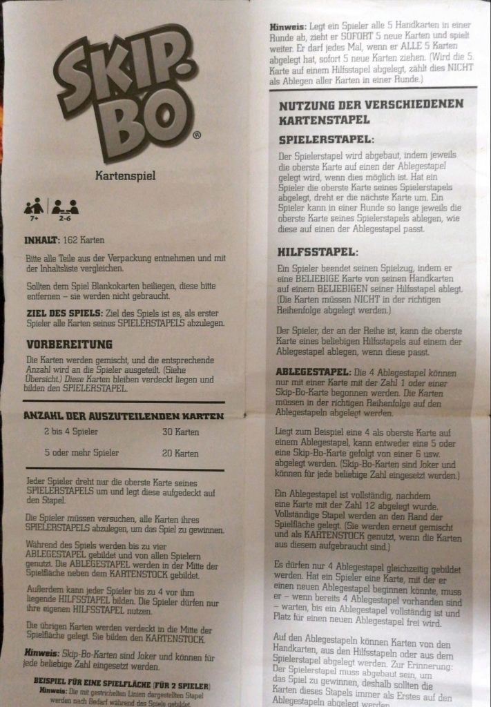 SkipBo Kartenspiel Spielregeln, Karten, Tricks & Taktik